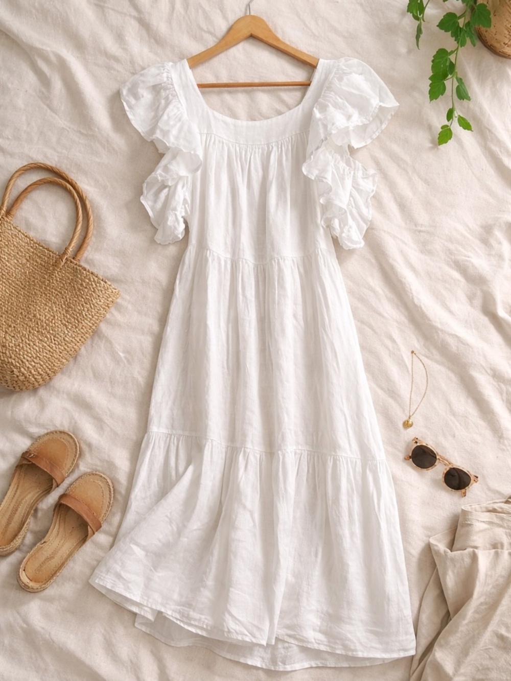 Linen Boho white dress